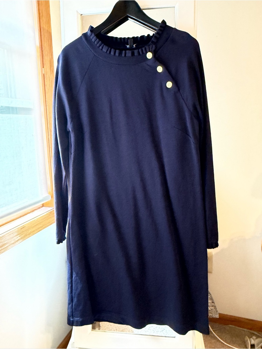 Talbots Navy Button-Shoulder Knit Dress